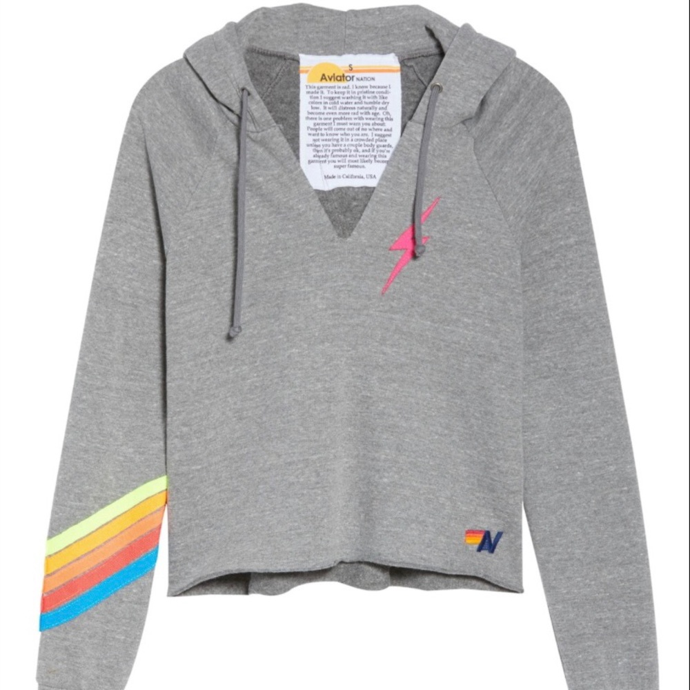 Aviator Nation Bolt Stitch Raglan Cropped Hoodie